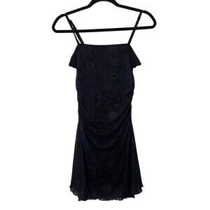 Celestial Sun Moon Mesh Slip Dress Sz S Blue Ruched Bodycon Sheer Astrology Y2K